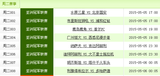 提示:5月5日8场亚冠联赛开售时间_竞彩网