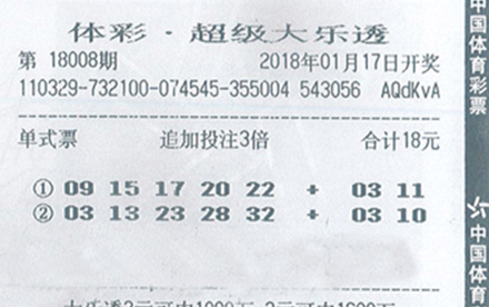高手！单式小票全中了体彩百万奖