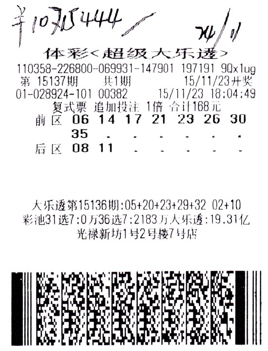 8 2追加复式票擒得大乐透1071万巨奖