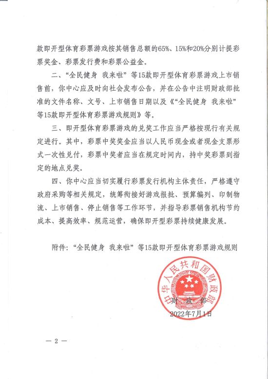 财政部关于”全民健身 我来啦“等15款即开型体育彩票游戏的审批意见2022-11月上市（翻倍好运、任意球大师）_01.jpg